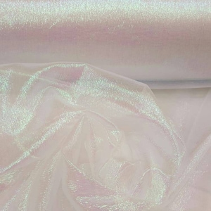 Fabric Sold by The Yard White Iridescent Organza Sheer Crinkle Dancer Custom Decoration Draping Dress Bridal Sweet 16 Gown Fashion Fabric