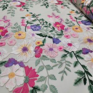 Multicoor 3d Lace Pink Lavender 3d Floral Flowers Embroidered Prom Fabric Sold by the Yard Gown Drees Quinceañera Bridal