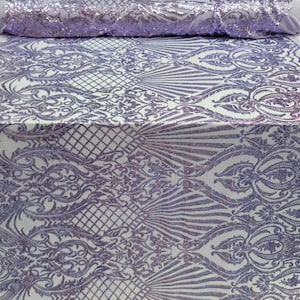 Tecido vendido por jarda, renda elástica em quatro direções, lavanda, padrão vitoriano, bordado, lantejoulas, tecido de renda para vestido, baile, vestido de noite, noiva