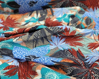 100% Rayon challis Hawaiian Print Multicolor Floral Blue Tropical Multicolor Orange