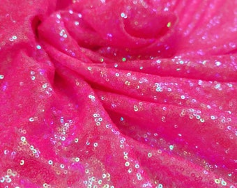 Neon Pink Iridescent Sequin Fabric: Hologram Glitz Mini Sequins, 58 Inch Wide