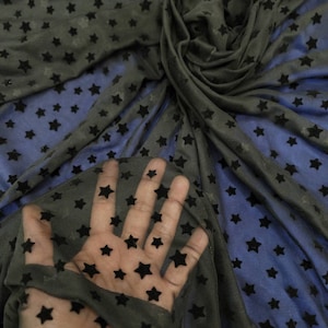 Fabric Sold by The Yard Black Mesh Stretch Velvet Stars On 4 Way Stretch Mesh Prom Evening Dress Lingerie Fashion Lace Stretch