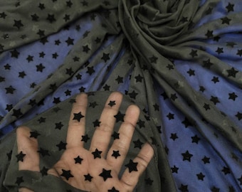 Fabric Sold by The Yard Black Mesh Stretch Velvet Stars On 4 Way Stretch Mesh Prom Evening Dress Lingerie Fashion Lace Stretch