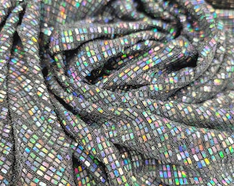 Spandex met iriserende zilveren pailletten Stof: geometrisch hologram, op maat gesneden verkrijgbaar