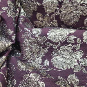 Fabric sold by the yard Burgundy Brocade Gold Metallic Floral Bridal Gown Prom Quinceañera Dress Fashion