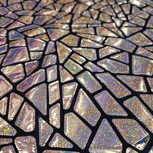 Rose Gold Iridescent Geometric Sequin Fabric On Black Velvet Stretch (By The Yard) image 1