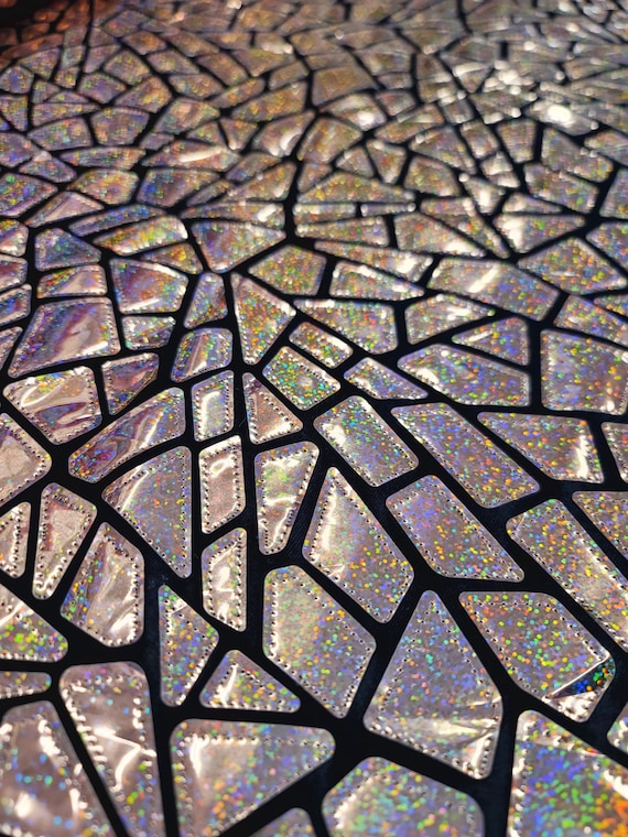 Rose Gold Iridescent Geometric Sequin Fabric On Black Velvet Stretch (By The Yard)
