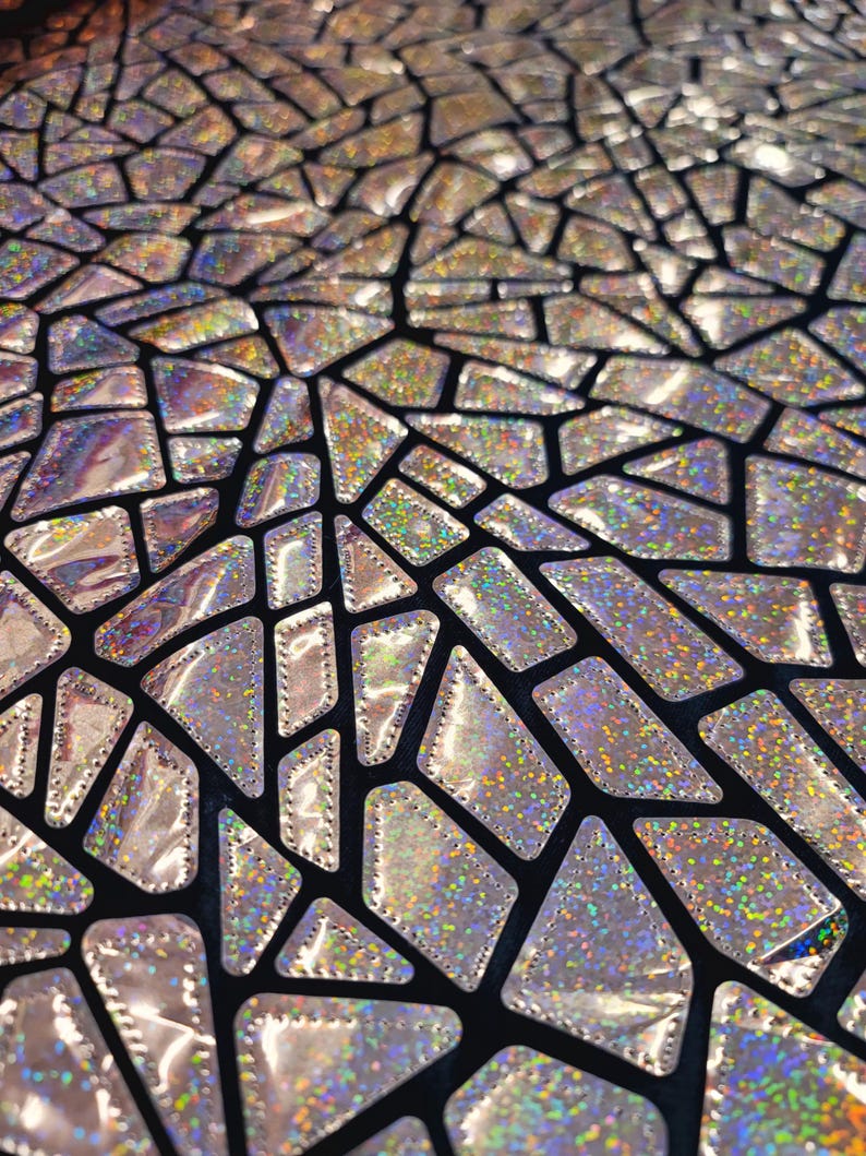 Rose Gold Iridescent Geometric Sequin Fabric On Black Velvet Stretch (By The Yard) image 1