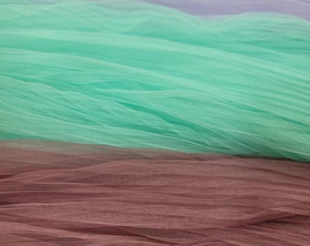 Tessuto tagliato su misura Tulle plissettato Rosa antico, Menta, Lavanda