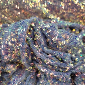 Fabric Sold By The Yard Lavender Sequin Iridescent Fabric Bridal Evening Dress Quinceañera Gown Prom Fashion Lace Mesh Stretch Party