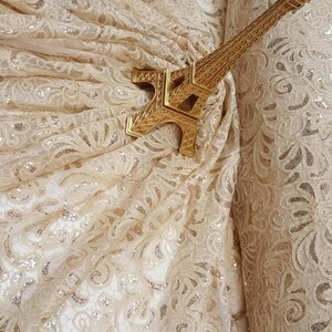 Fabric sold by the yard Champagne Lace Embroidery Floral Flowers Gold Sequins Bridal Evening Dress Fashion Lace Quinceañera Gown Decoration