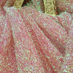 Fabric Sold by The Yard Coral Lame Iridescent Mylar on Stretch Lame Party Decoration Draping Dress Bridal Sweet 16 Gown Fashion Fabric