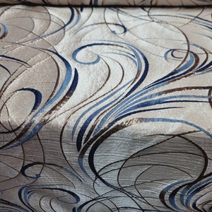 Fabric Sold By The Yard Brocade Beige Swirl Blue Gold Metallic Fashion Fabric For Dress Upholstery Drapery