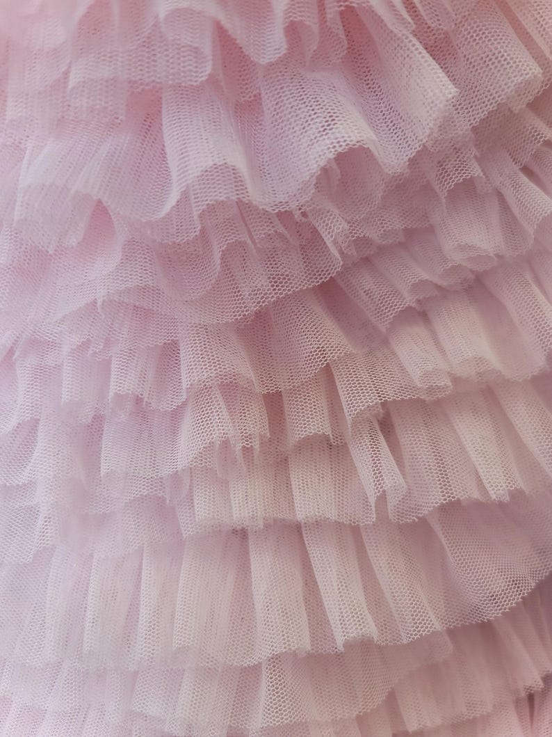 Subtle Ruffle Pink Tulle Ruffle Fabric: 60