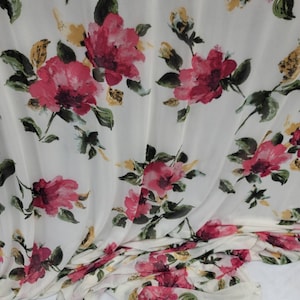 Fabric Dold By The Yard Off White English Mesh Red Floral Flowers Four Way Stretch Mesh For Dress Clothing Draping Prom