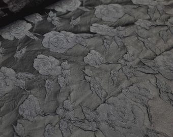 Zwarte bloemenbrokaatstof: jacquard met reliëf voor bruids/stoffering