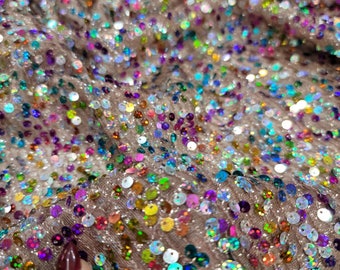 Tela vendida cortada a medida Tela elástica moca Lentejuelas multicolores iridiscentes Vestido de noche de novia de quinceañera Vestido de fiesta de moda