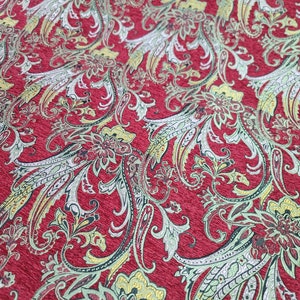 Fabric Sold By The Yard Red Brocade Damask Yellow Green Floral Flowers Fashion Upholstery New Chenille Fabric Heavy Weight