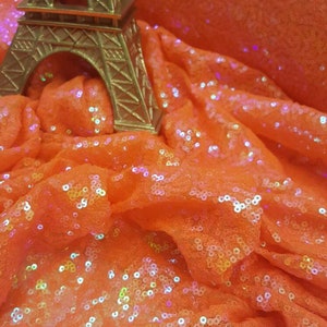 Fabric By The Yard Orange Iridescent Sequin Neon Mini Sequin Holographic Clothing Dancer Custom Decoration Draping Hologram Orange Sequin