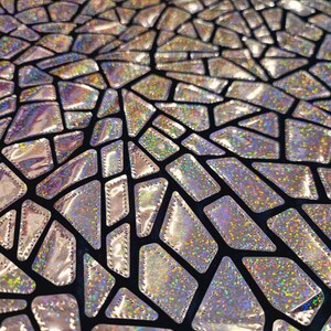 Rose Gold Iridescent Geometric Sequin Fabric On Black Velvet Stretch (By The Yard) image 7