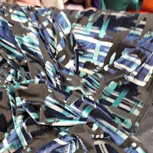 Fabric By The Yard  Stretch Velvet Burn out Teal and Black  Spandex Velvet Clothing
