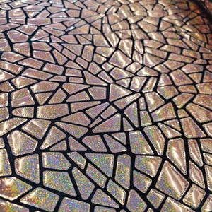 Rose Gold Iridescent Geometric Sequin Fabric On Black Velvet Stretch (By The Yard) image 4