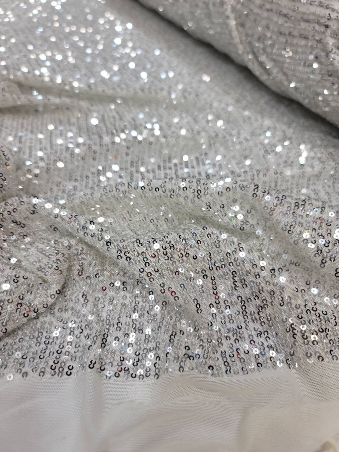 Fabric Sold by the Yard off White Lace Stretch Silver