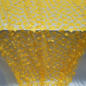 Fabric Sold By The Yard Yellow Lace 3d Floral Butterflies Embroidery On Mesh Quinceañera Prom Gown Bridal Evening Dress Sweet Sixteen