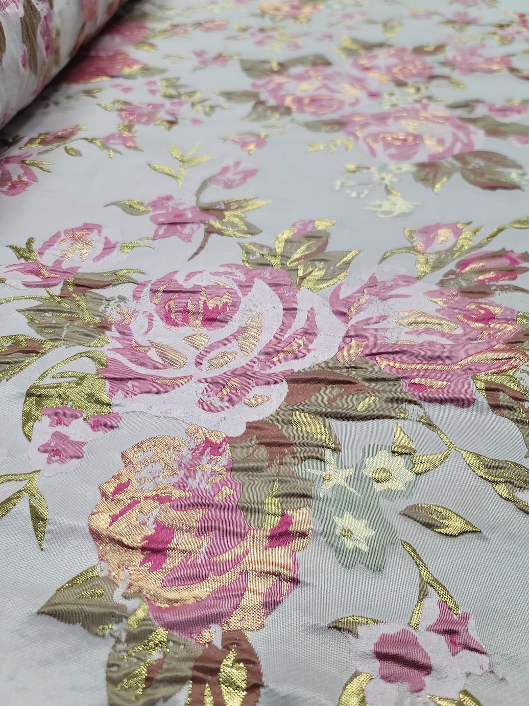 Pink Brocade Pink Brocade Fabric: Rose Gold Metallic Floral, Bridal Wedding Gown - Etsy
