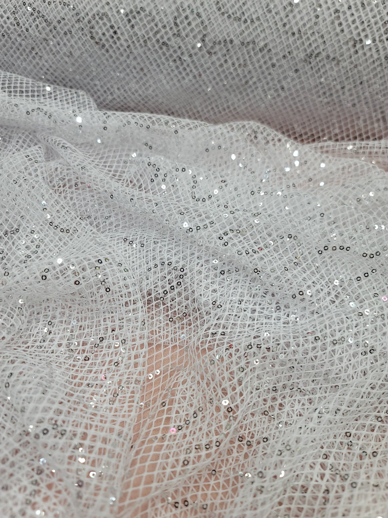 White Fishnet Fabric With Silver Sequins: Cabaret Fashion, Sold by the ...