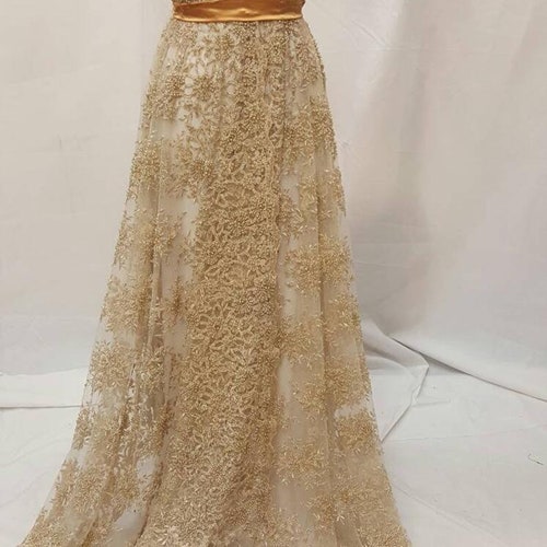 Beaded Fabric Champagne Embroidered Flower Line Mesh Lace Etsy