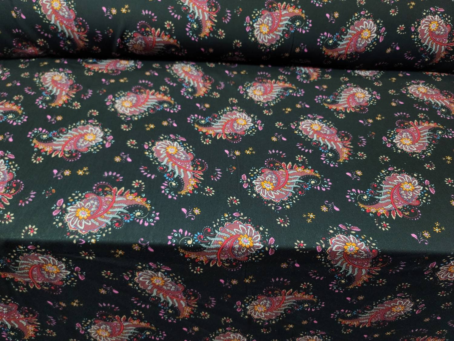 Fabric Sold by the Yard Black Background Multicolor Floral Etsy