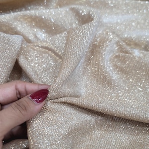 Fabric Sold By The Yard Champagne Gold Stretch Shine Glitter Spandex Lurex Fashion Dress Draping Clothing Fabric Dancer