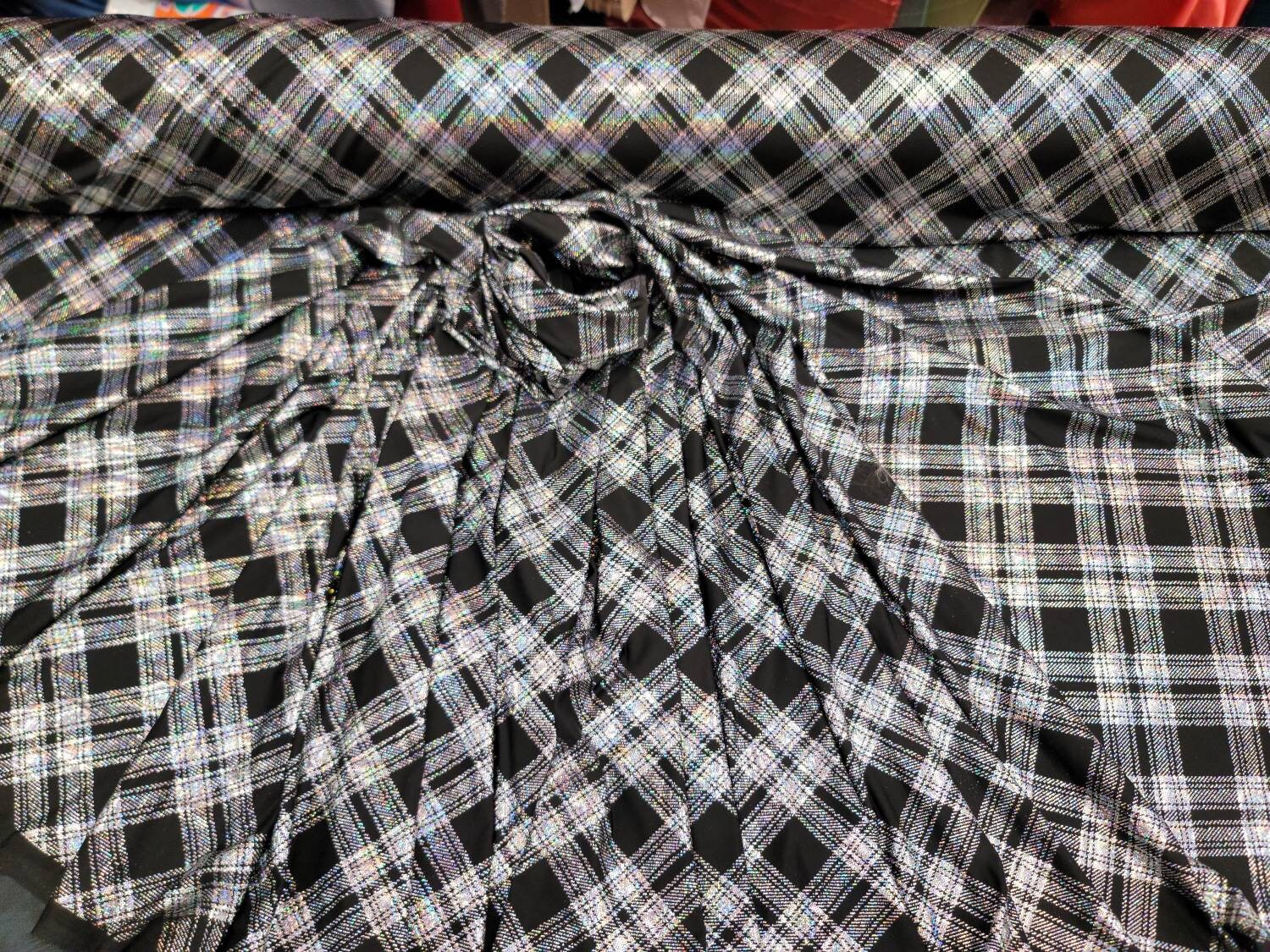Fabric Sold by the Yard Black Silver Iridescent Metallic