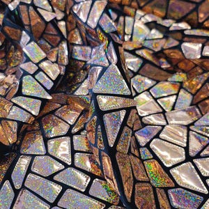Rose Gold Iridescent Geometric Sequin Fabric On Black Velvet Stretch (By The Yard) image 8