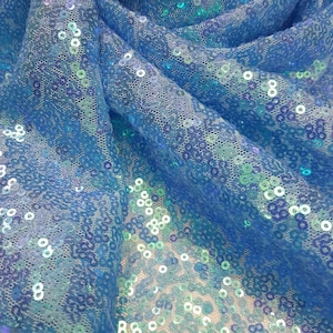 Fabric By The Yard Iridescent Blue Sequin Hologram Glitz Sequin Periwinkle Holographic Clothing Dancer Custom Draping Fashion Dress Tableclo
