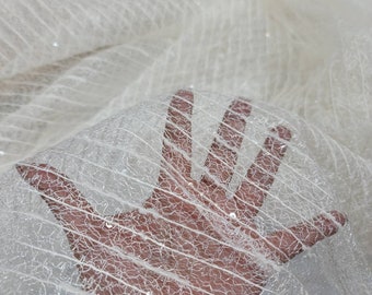 Tessuto di pizzo color avorio sporco con paillettes trasparenti, rete da sposa (tagliabile su misura)