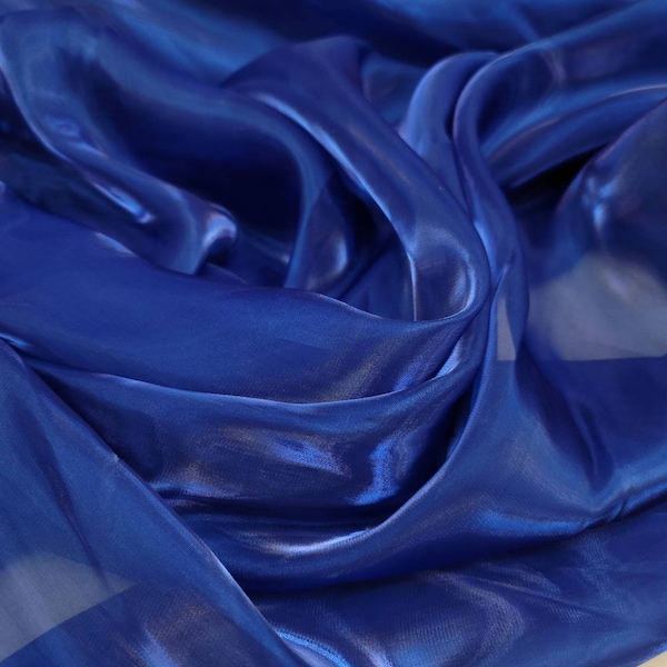 Fabric Sold By The Yard Royal Blue Silk Organza Iridescent Fabric Prom Bridal Evening Dress Quinceañera Gown Silky Smooth