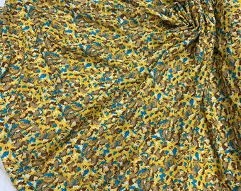 Rayon Challis Blue Yellow Brown Abstract Fabric by the yard soft organic kids Dress Draping Clothing Decoration Flowy Organic Rayon Woven