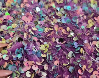 Fabric By The Yard Multicolor Sequin On Lavender Stretch Velvet Polyester Spandex Fashion Fabric For Dress Crafts Decoration