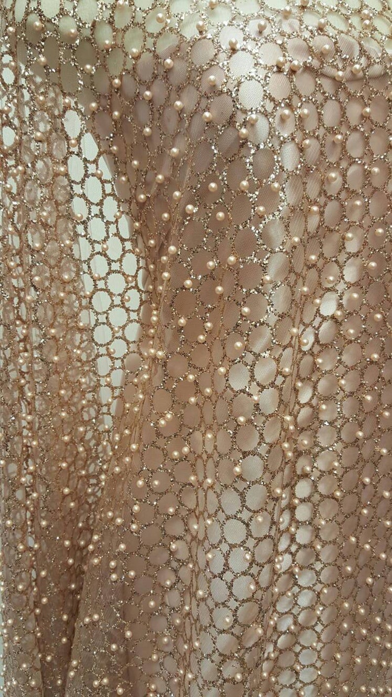 Fabric By The Yard Rose Gold Lace Pearls and Glitter On Mesh Etsy