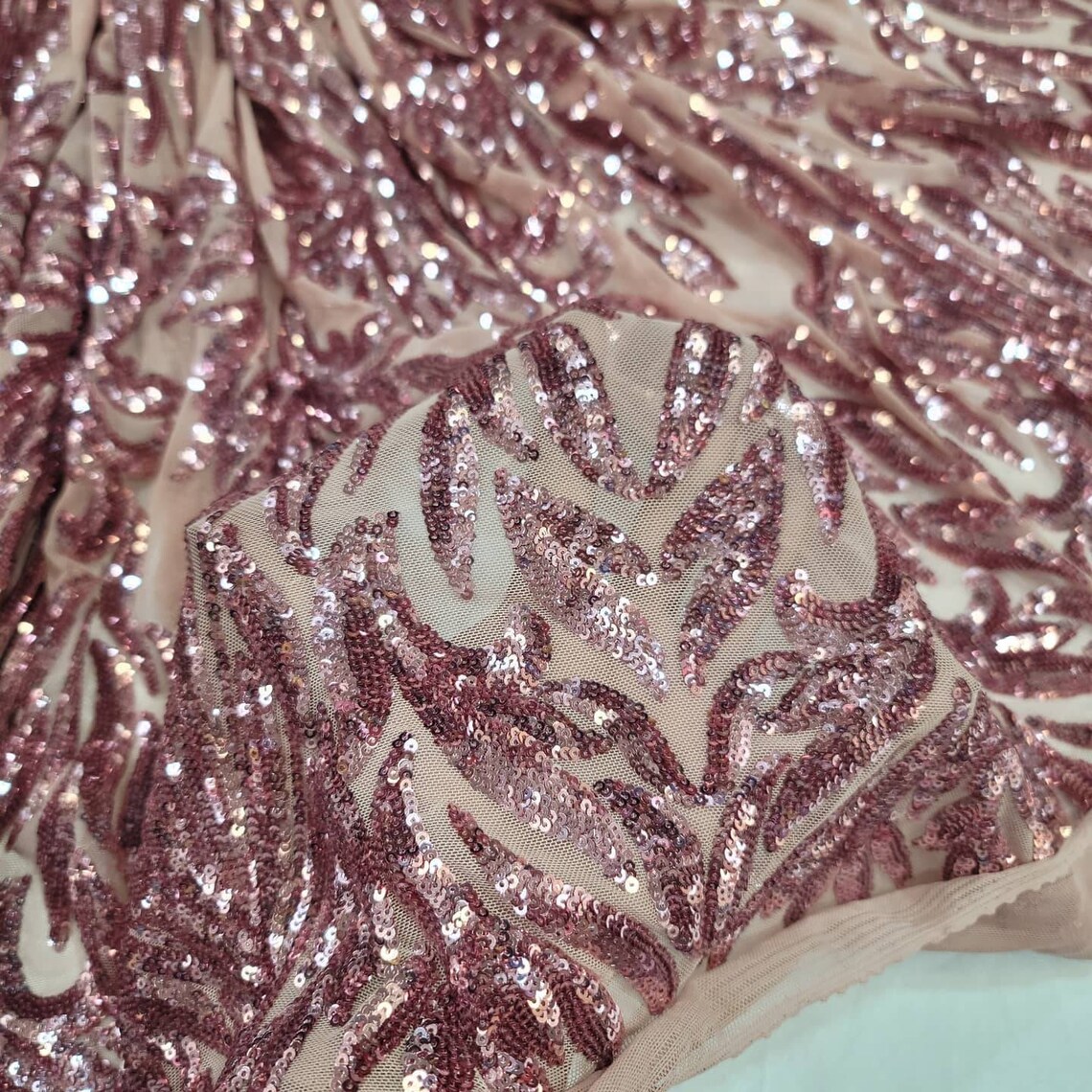 Dusty Rose Embroidery Sequin Lace Stretch Mesh Fabric Sold By Etsy
