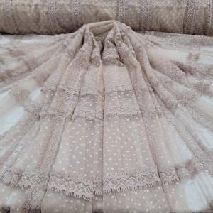 Fabric Sold By The Yard Beige Lace Embroidery Polka dots Mesh Fashion Lace Quinceañera Bridal Evening Dress Prom