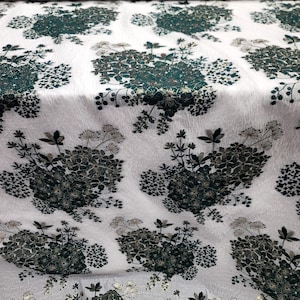 Fabric Sold by The Yard Brocade Floral Flowers Metallic Silver White Organza Hunter Green Prom Gown Bridal Dress Choose Color