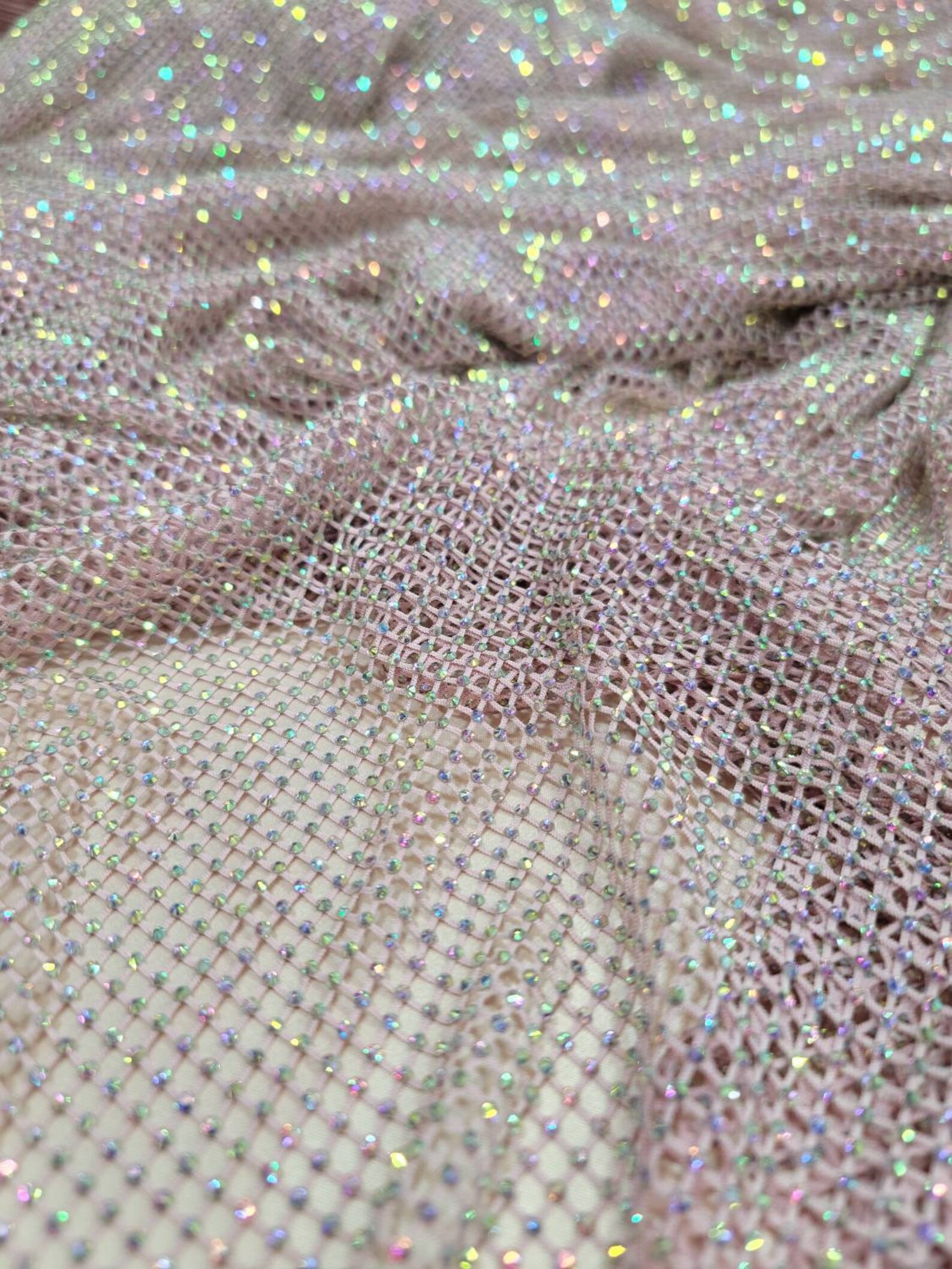 Fabric by the Yard Pink Beaded Lace Fish Net Stretch Prom - Etsy