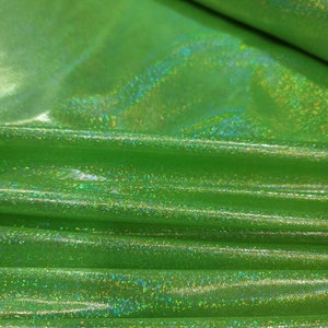 Fabric Sold By The Yard Neón Green Sparkly Iridescent Hologram Glossy Stretch Fabric Clothing Draping Decoration Background