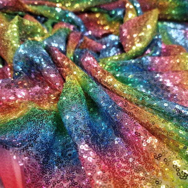 Rainbow Sequin Fabric By The Yard Multicolor Sequin On Mesh Stretch On The Width Fashion Glitz Sequin Unicorn Backdrop Tablecloth Decoration