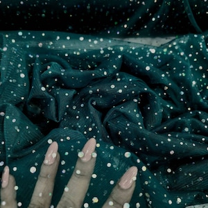 Emerald Green Lace Fabric with Iridescent Sequins - Bridal, Prom, Quinceañera - 60 Inch Wide