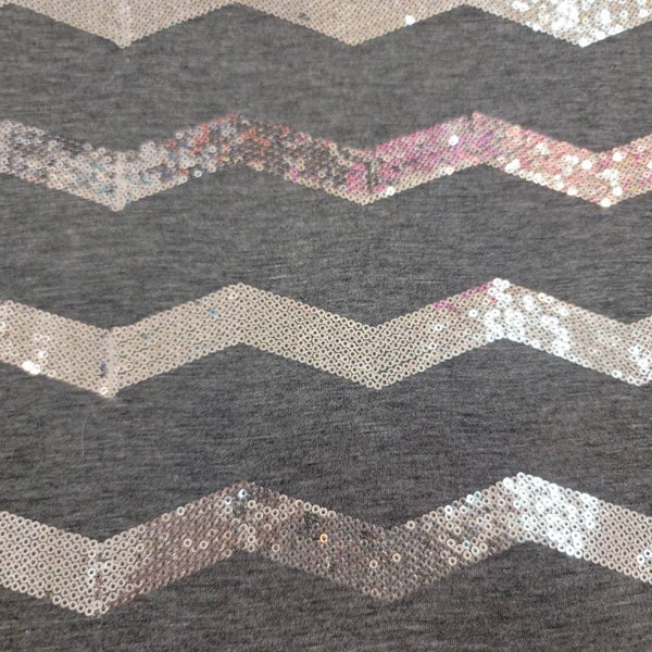 Fabric By The Yard Silver Sequin Embroidery Chevron Gray Jersey Knit Stretch Fashion Dress Draping Clothing Decoration