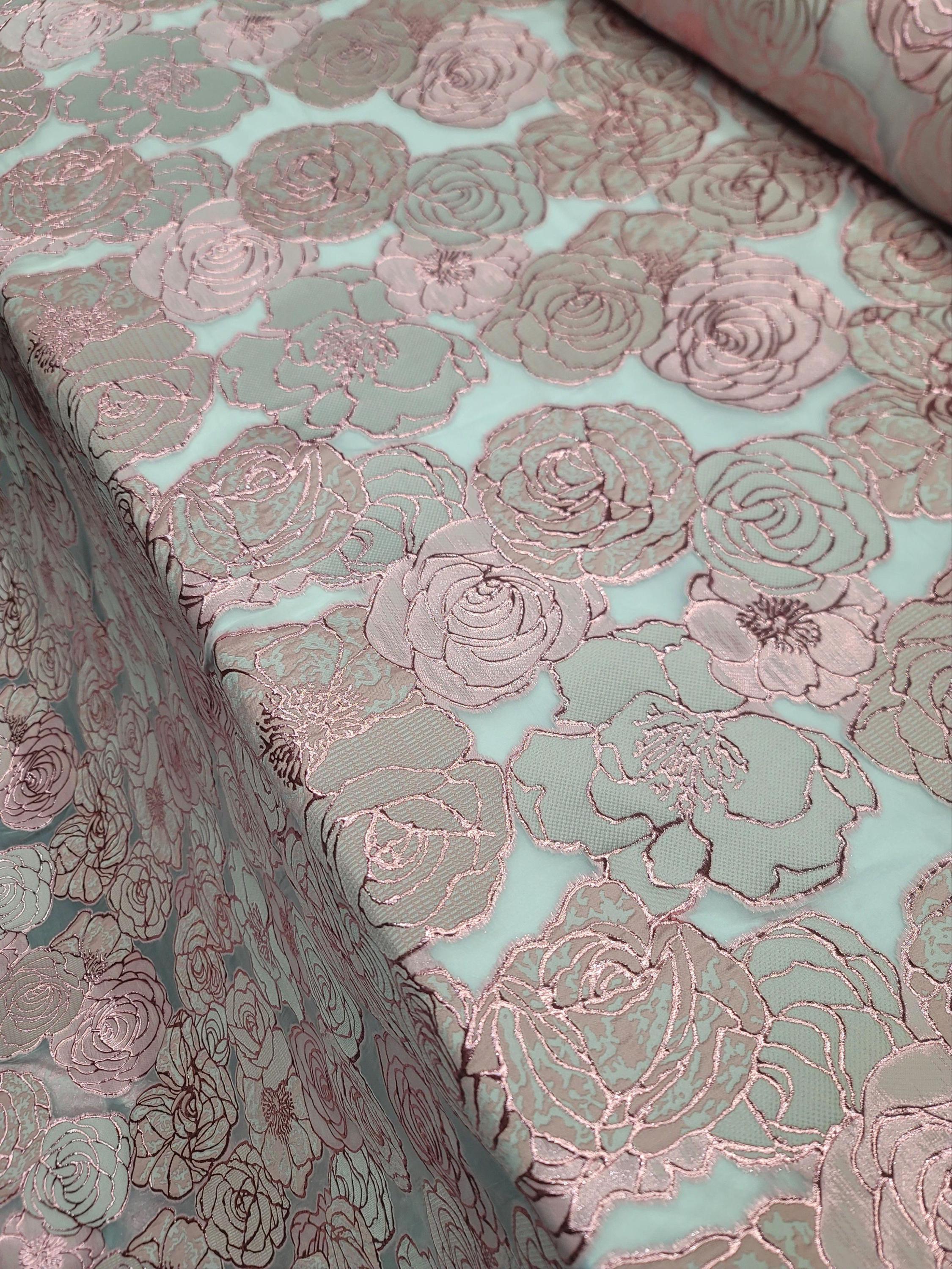 Pink Brocade Floral Brocade Fabric Pink Textured Glowers on White Organza 58 Inch ...